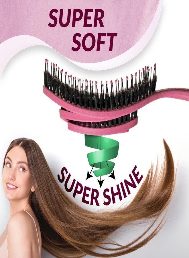 marQus Detangle Boar Brush Women and Men, Exclusive Ultra-Soft Bending Bristles and Body - Glide Through Tangles With Ease For All Hair Types - Women, Men, Wet And Dry Hair, 1pcs Pink Brush - Image 2